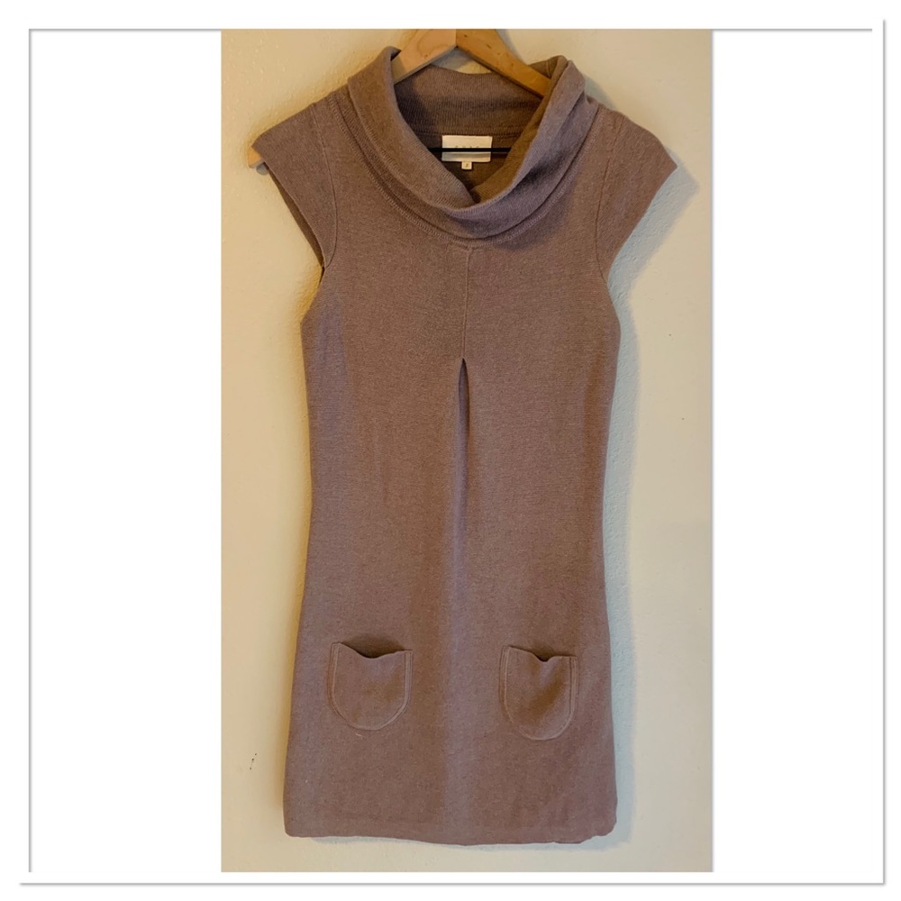 Shae Sweater Dress High Neck Pocket Front Cashmere Blend Brown Size Small